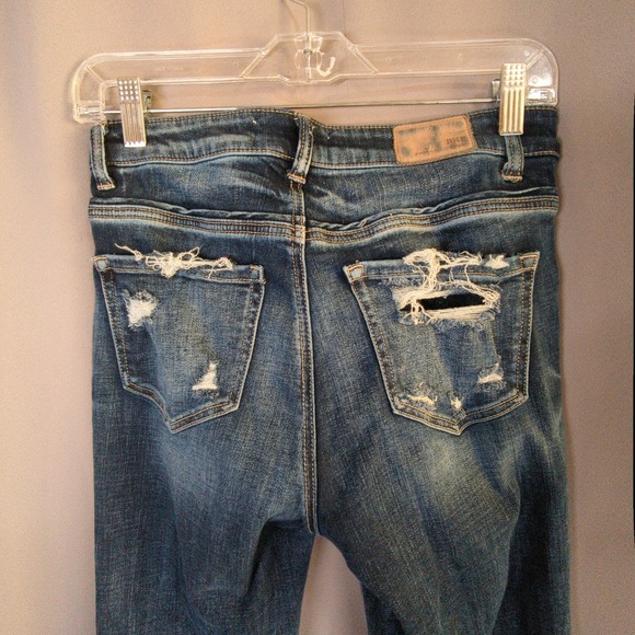 BKE Parker Jeans Womens 24x29 Blue Super Flare High‎ Rise Raw Hem Distressed - Picture 8 of 9